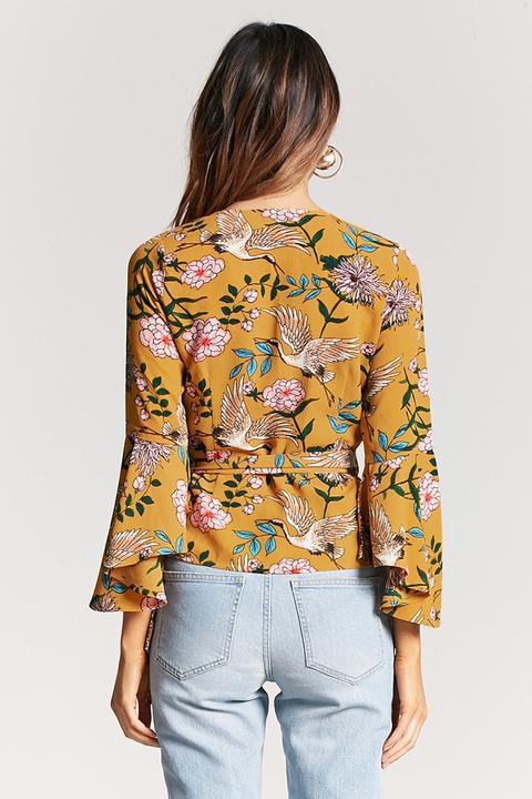 Bluse Mit Blumen- Und Vogelmuster