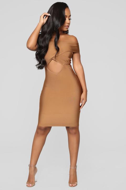 Don't Cross Me Bandage Dress - Dark Gold