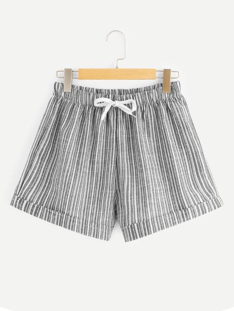 Shorts De Rayas De Cintura Con Cordón