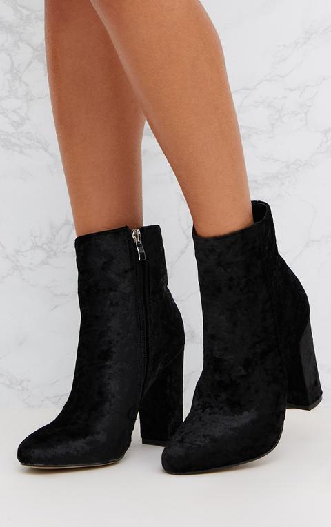 Black Crushed Velvet Ankle Boots