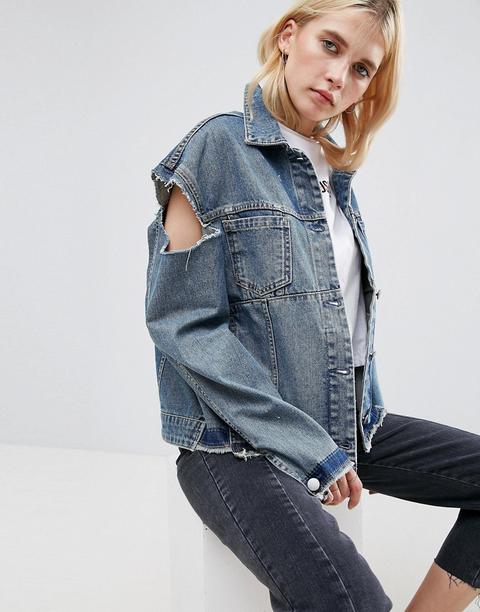 Asos - Giacca Di Jeans Destrutturata Con Spalle Scoperte - Blu