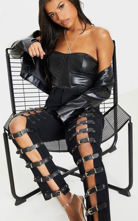 Black Buckle Front Denim Jeans