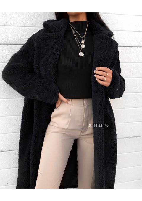 manteau long mouton femme noir