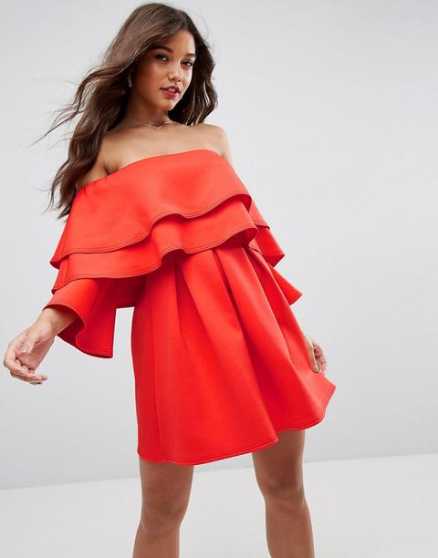 Asos - Vestitino A Maniche Lunghe Con Spalle Scoperte E Volant - Multicolore