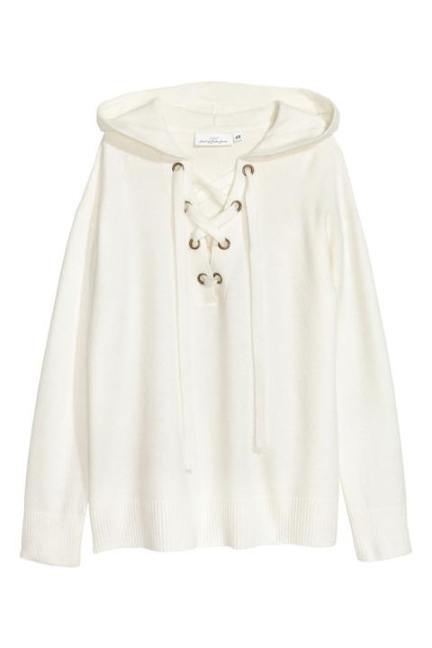 H & M - Pullover Con Cappuccio E Lacci - Bianco from H&M on 21 Buttons