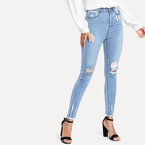 Jeans Strappati Orlo Sfilacciato