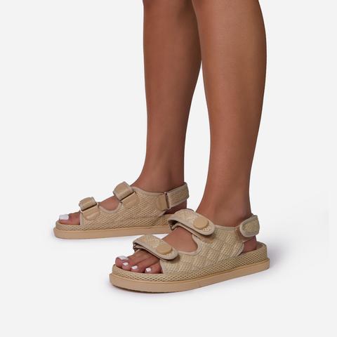 Hyped Double Strap Flat Dad Sandal In Nude Mesh