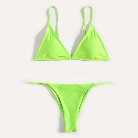 Neon Green Triangle Thong Bikini Swimsuit