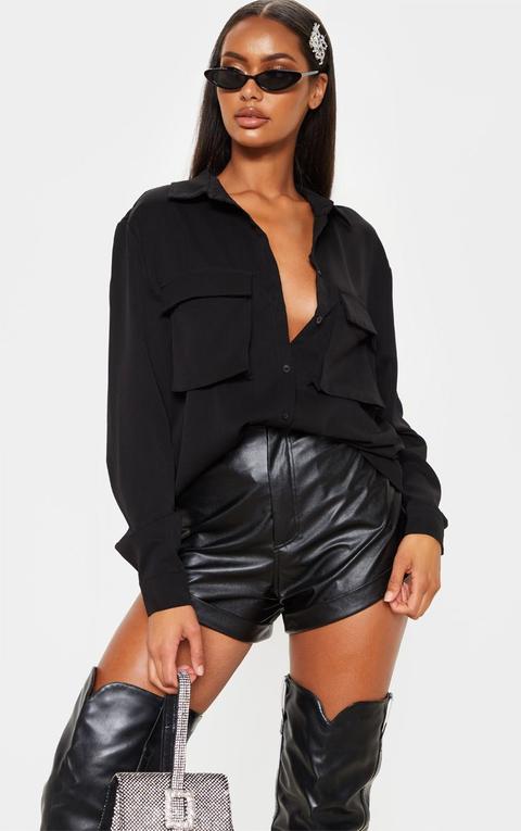 Chemise Oversized Noire En Mousseline De Soie, Noir