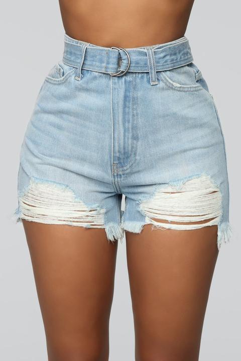 Laid Back Distressed Boyfriend Shorts - Light Blue Wash