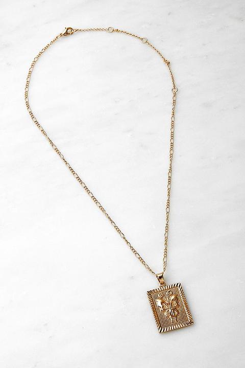 Butterfly Square Pendant Necklace - Gold All At Urban Outfitters