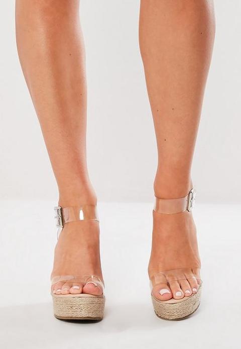 clear strappy wedges