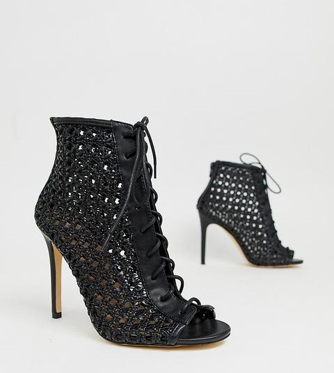 Miss Selfridge - Stivaletti Intrecciati Neri Con Tacco - Nero