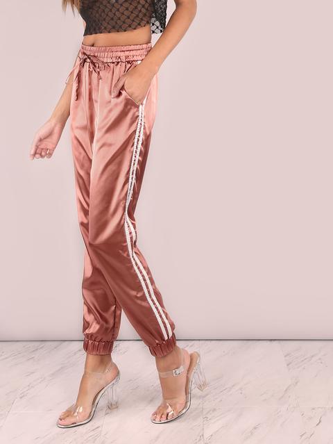 Satin Luxe Trainer Joggers Marsala