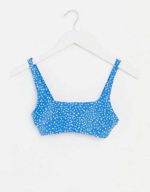 & Other Stories Dotty Print Scoop Neck Bikini Top In Blue