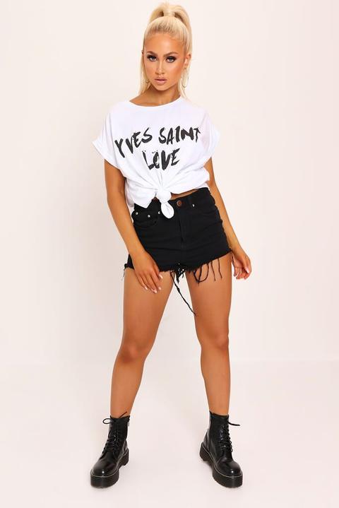 White Saint Love Print Oversized Tshirt