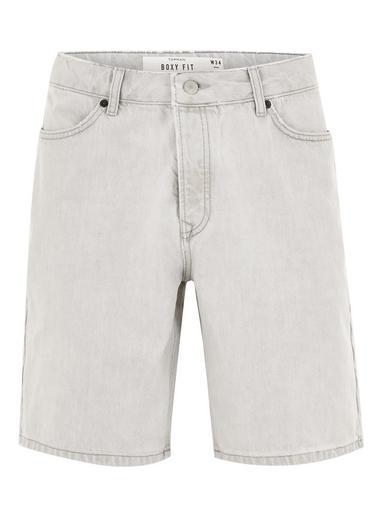 Mens Light Wash Grey Boxy Fit Denim Shorts, Grey