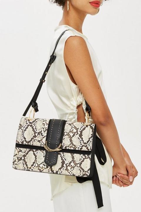 Womens Snake Effect Shoulder Bag - Monochrome, Monochrome