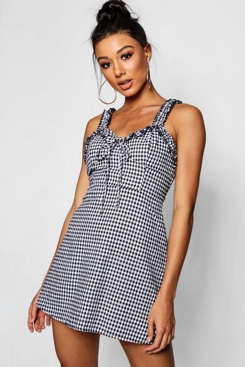 ruffle shoulder gingham mini dress off 
