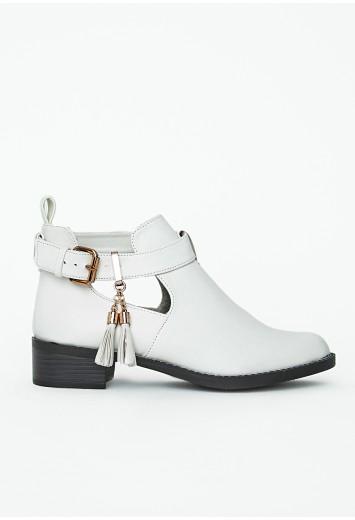 Holly Cut Out Tassel Ankle Boots White