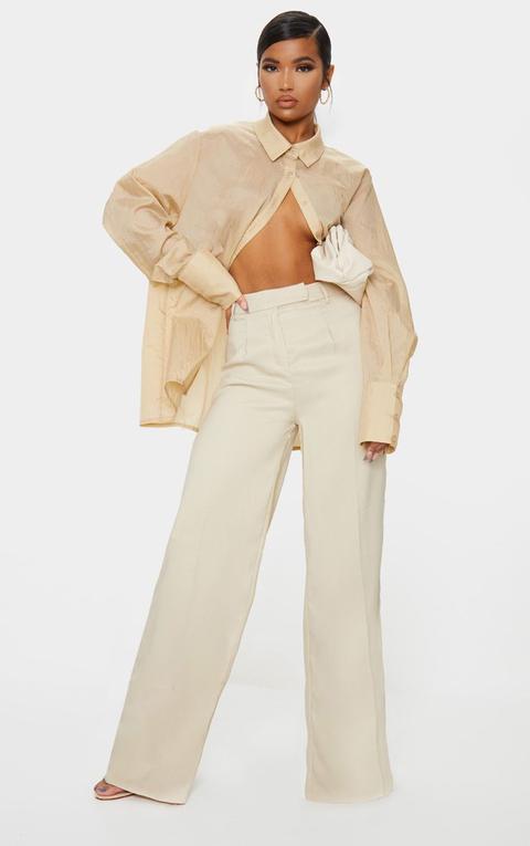 Pantalon Tissé Gris Pierre À Jambes Évasées, Gris Pierre