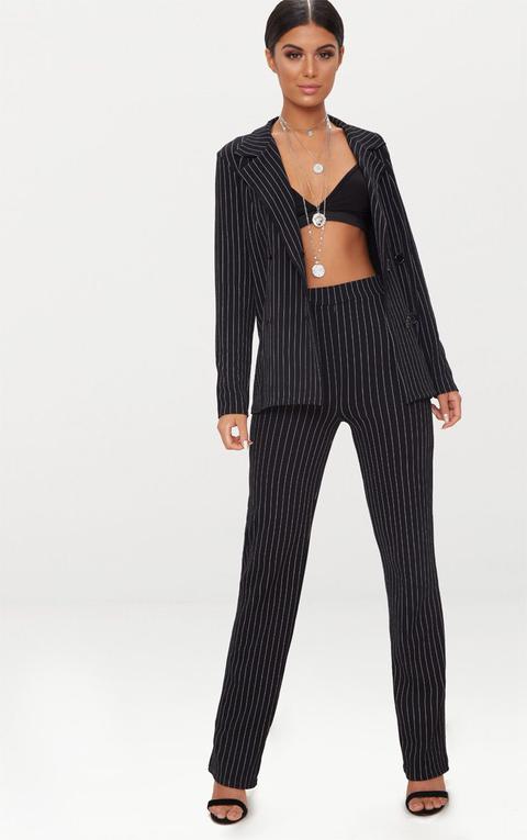 Black Pinstripe Straight Leg Trousers