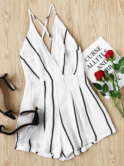 Stripe Criss Cross Open Back Romper