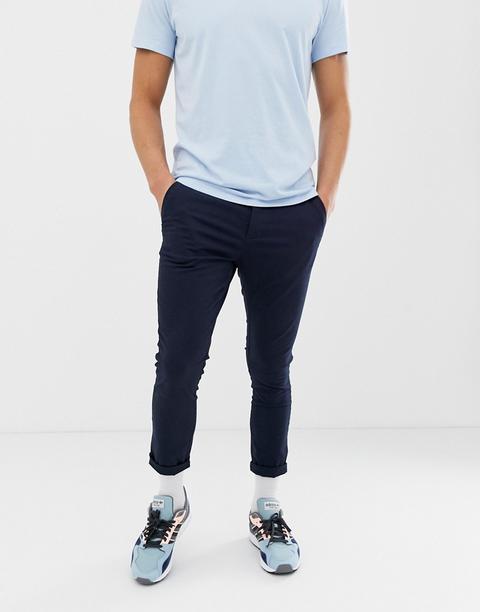 Asos Design - Pantalon Chino Court Ultra Ajusté - Bleu Marine