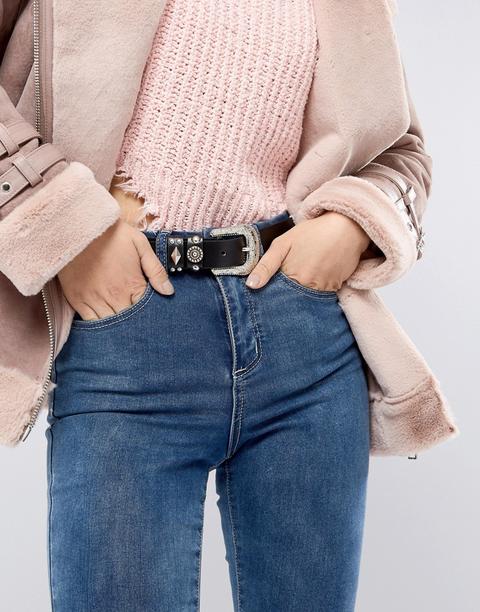 Glamorous Black Western Stud Detail Jeans Belt - Black