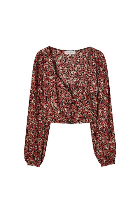 Blusa Cropped Estampada Frunce