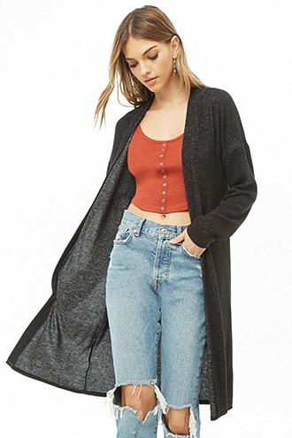 Forever 21 Marled Duster Cardigan , Black