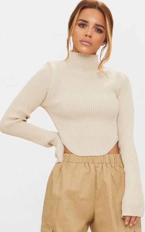 Petite Stone High Neck Curve Hem Jumper