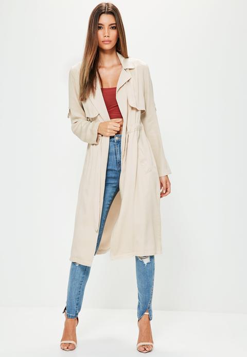 Grey Drawcord Trench Coat