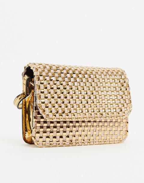 Asos Design Cross Body Bag In Gold Weave