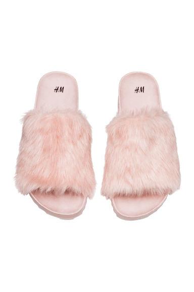 H & M - Pantofole Con Finta Pelliccia - Rosa