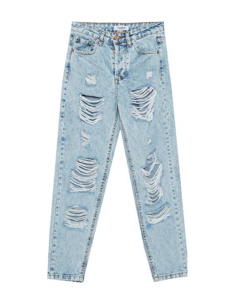 Jeans Mom Fit Vita Alta Strappi