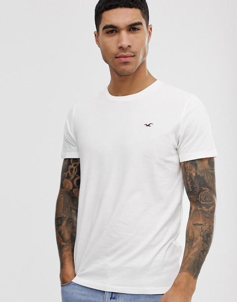 Camiseta Blanca Con Logo De Gaviota Y Cuello Redondo De Hollister-blanco