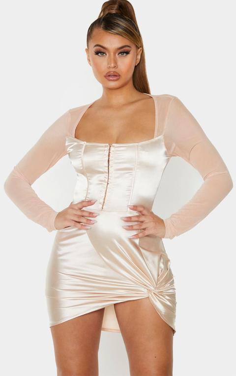 champagne satin bodycon dress