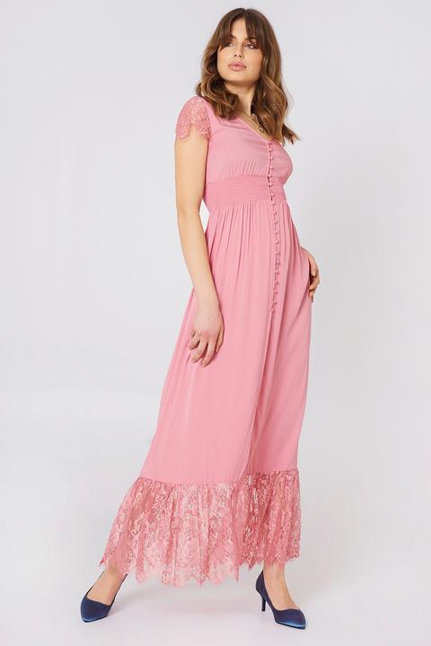 Buttoned Maxi Lace Dress Rosa