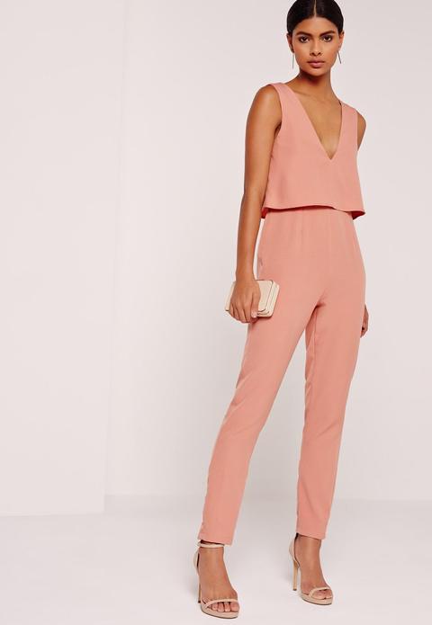 Crepe Sleeveless Double Layer Jumpsuit Pink