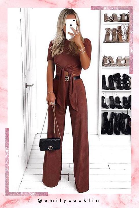 Faye Rust Ribbed Tie Front Co Ord