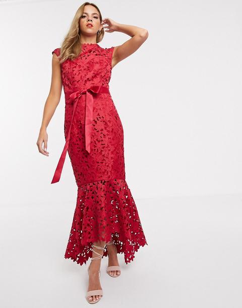 Vestido Semilargo De Encaje De Croché De Chi Chi London-rojo