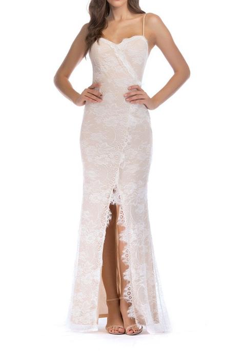 Maxi Dress Pizzo Floreale A Pettine Elegante Bianco