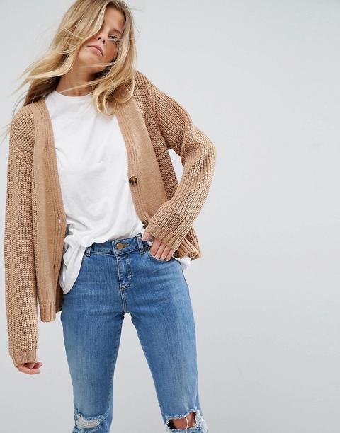 Asos - Ultimate - Cardigan In Maglia Pesante Con Bottoni - Pietra