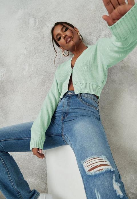 Mint Basic Cropped Knit Cardigan, Mint