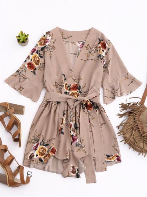 Floral Plunging Neck Surplice Romper