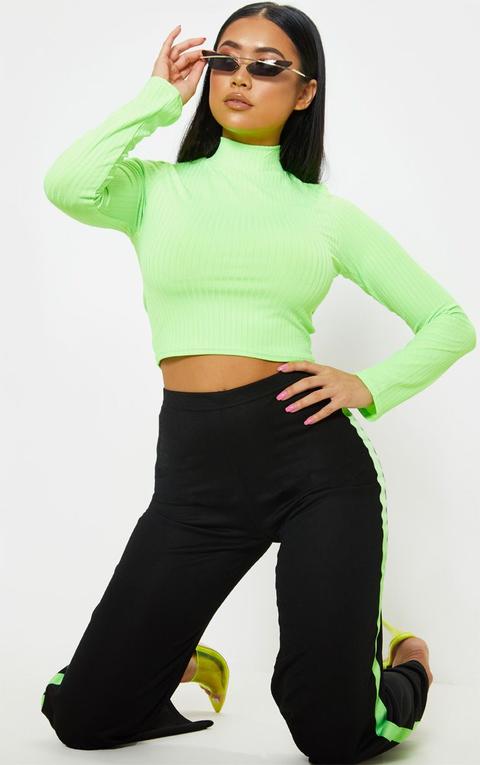 Petite Neon Lime High Neck Ribbed Long 