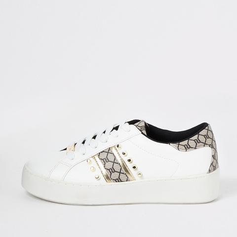 White Studded Ri Monogram Trainers