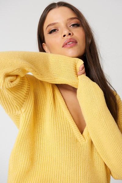 Josefin Ekström For Na-kd Deep V-neck Sweater - Yellow