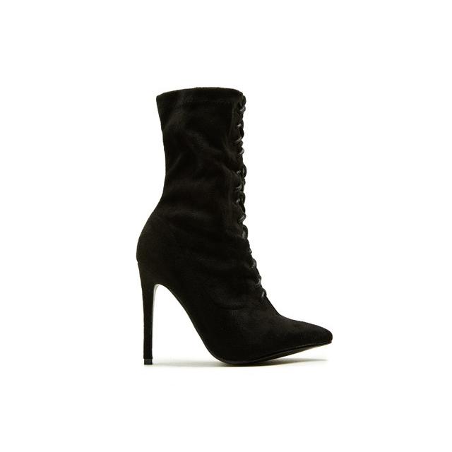suede lace up heel boots